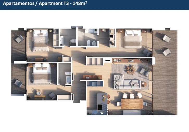 Apartamento T3 para Venda em Vau Planta 1