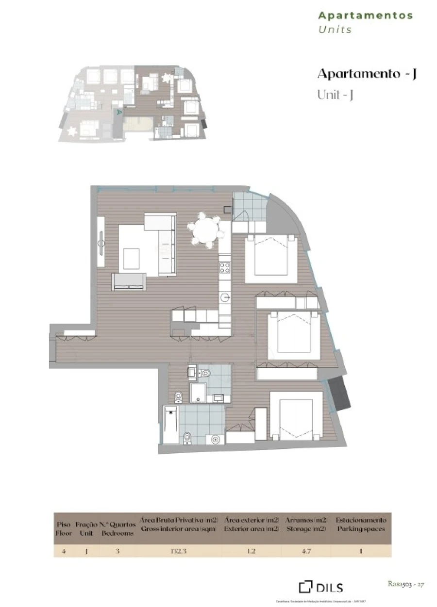 Apartamento T3 para Venda em Mafamude e Vilar do Paraíso Planta 1