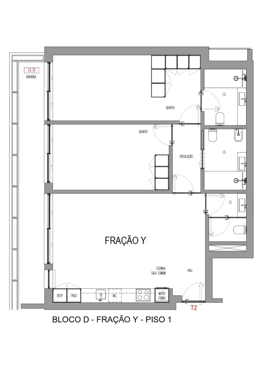 Apartamento T2 para Venda em Madalena Planta 1