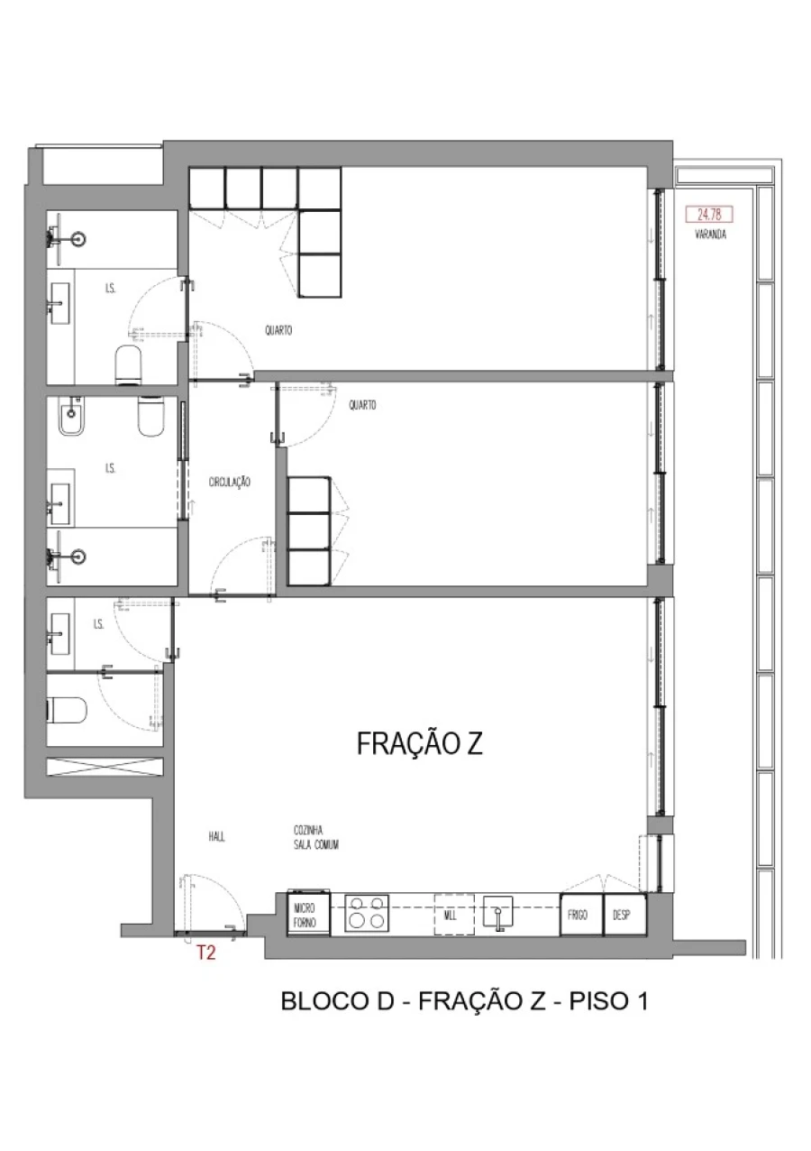Apartamento T2 para Venda em Madalena Planta 1