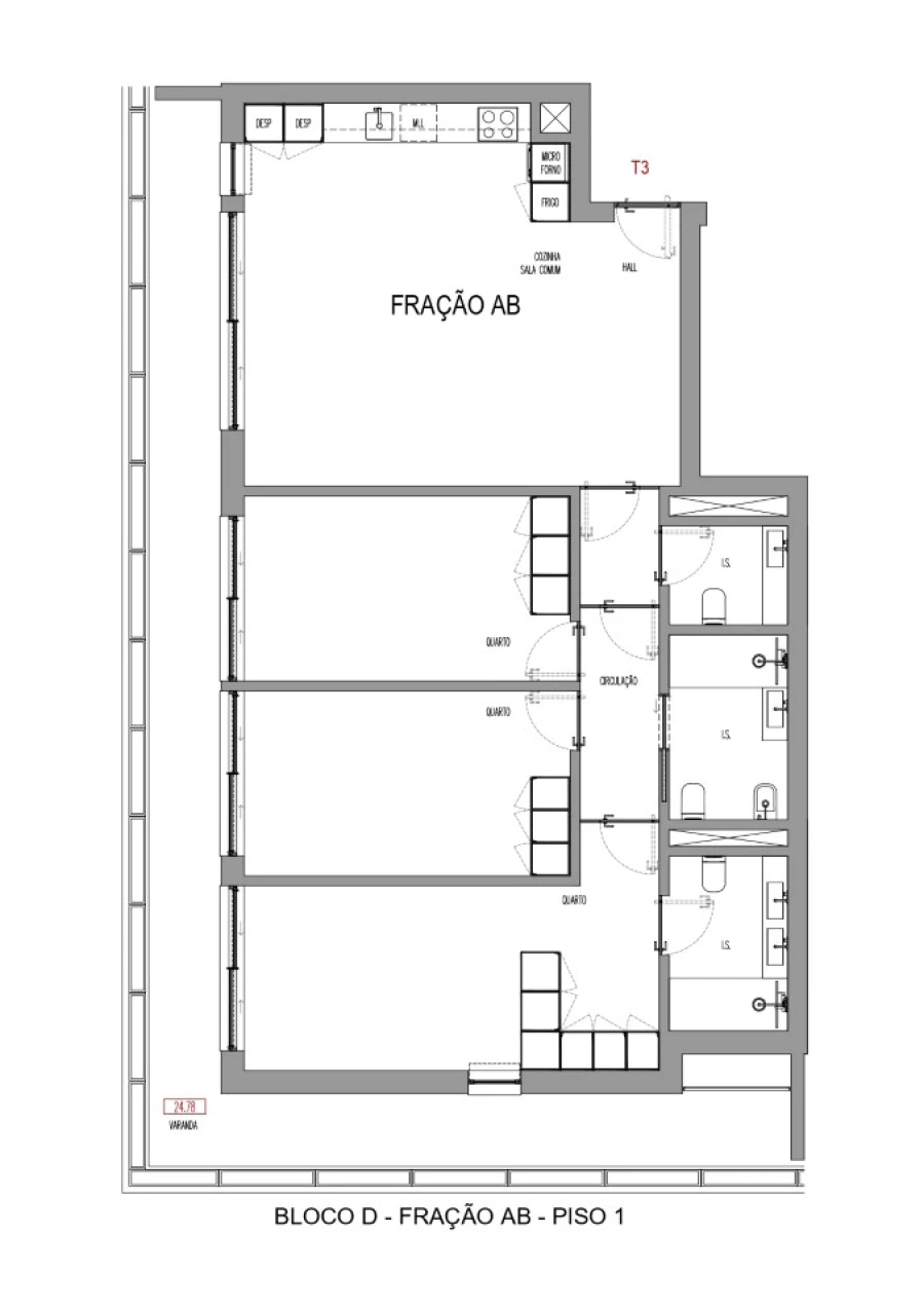 Apartamento T3 para Venda em Madalena Planta 1