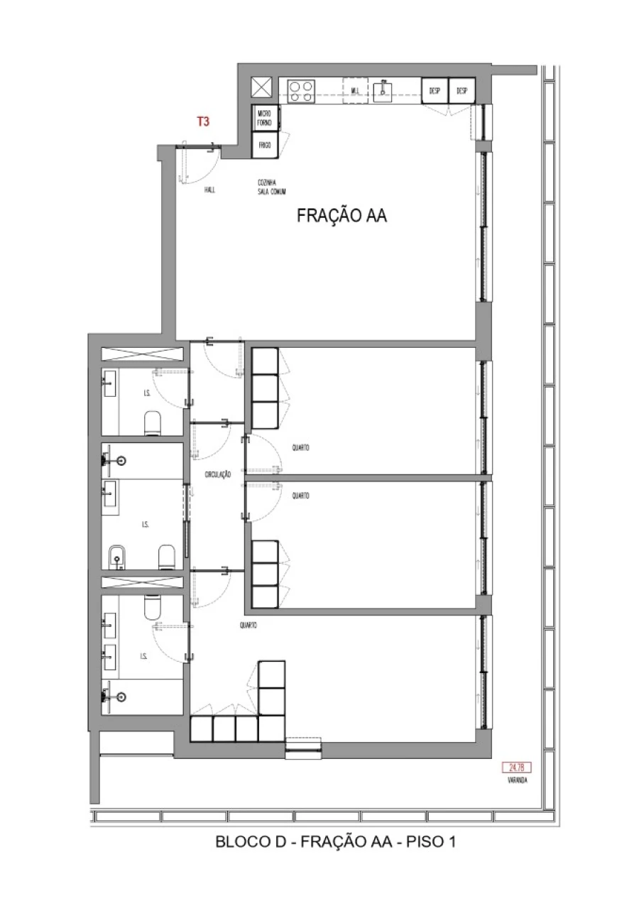 Apartamento T3 para Venda em Madalena Planta 1