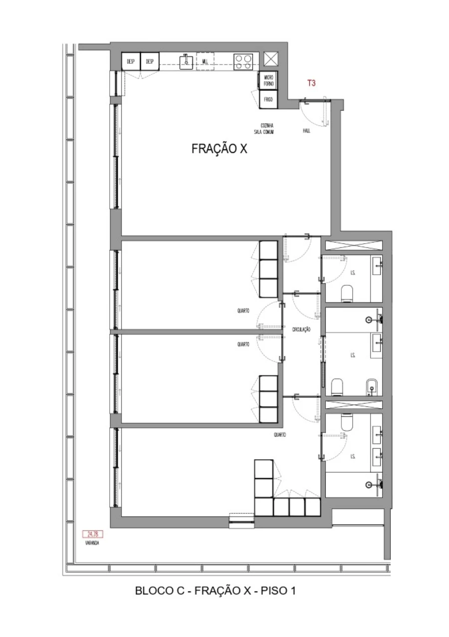 Apartamento T2 para Venda em Madalena Planta 1