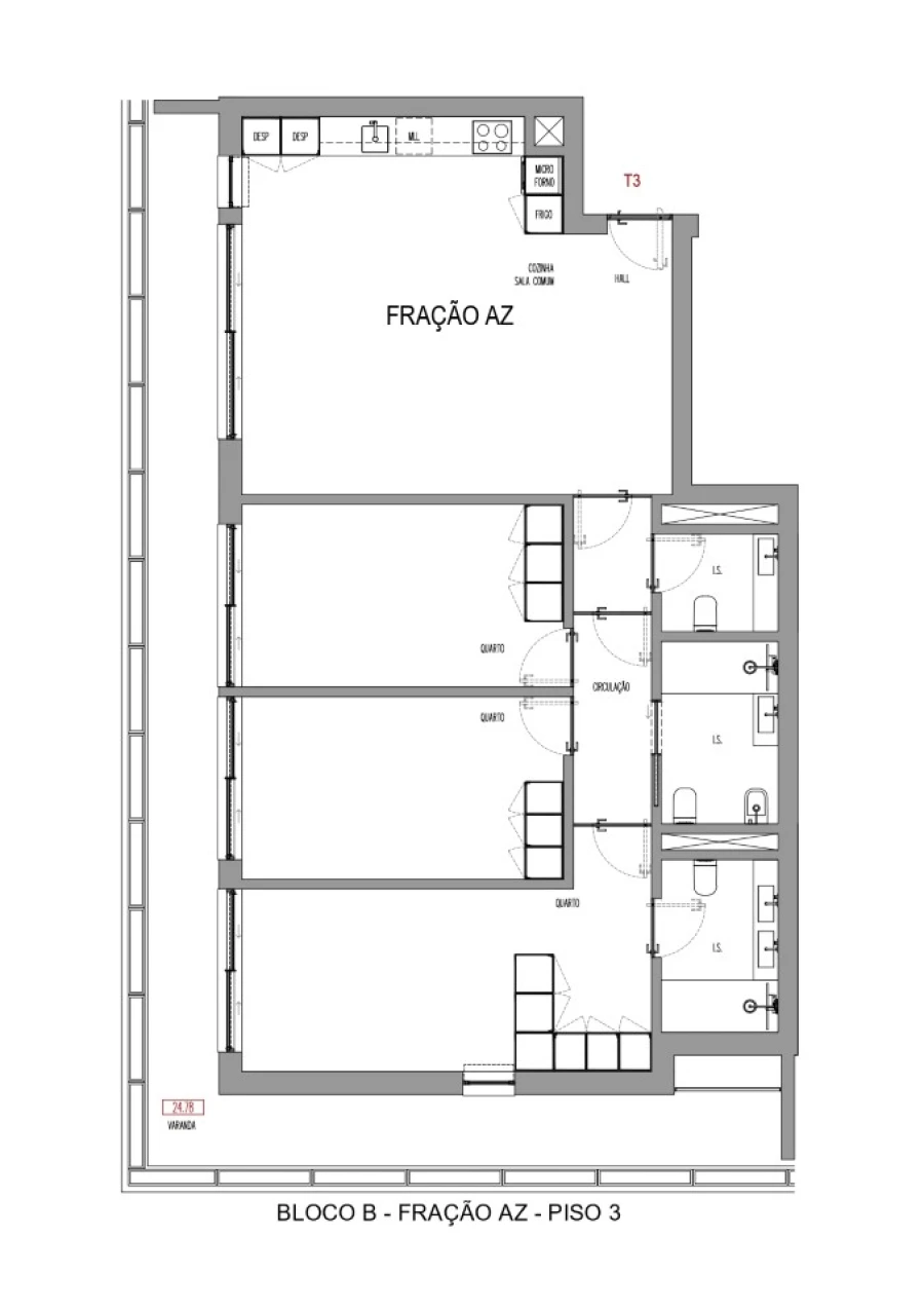 Apartamento T3 para Venda em Madalena Planta 1