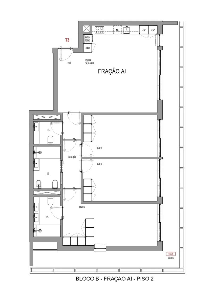 Apartamento T3 para Venda em Madalena Planta 1