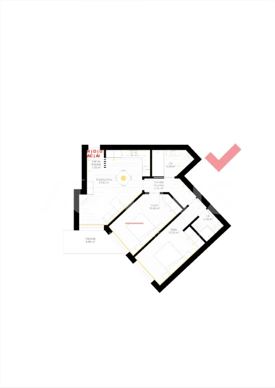 Apartamento T2 para Venda em Glória e Vera Cruz Planta 1