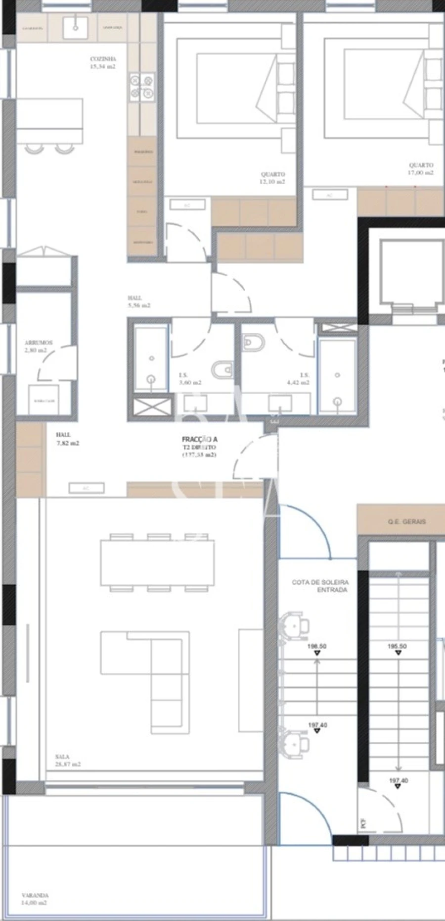 Apartamento T2 para Venda em Nogueira, Fraião e Lamaçães Planta 1