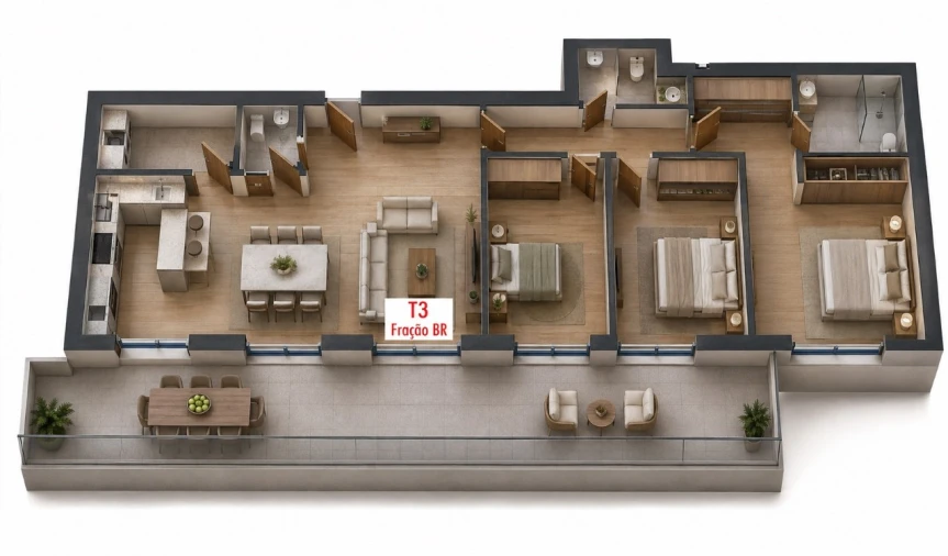 Apartamento T3 para Venda em Freamunde Planta 1
