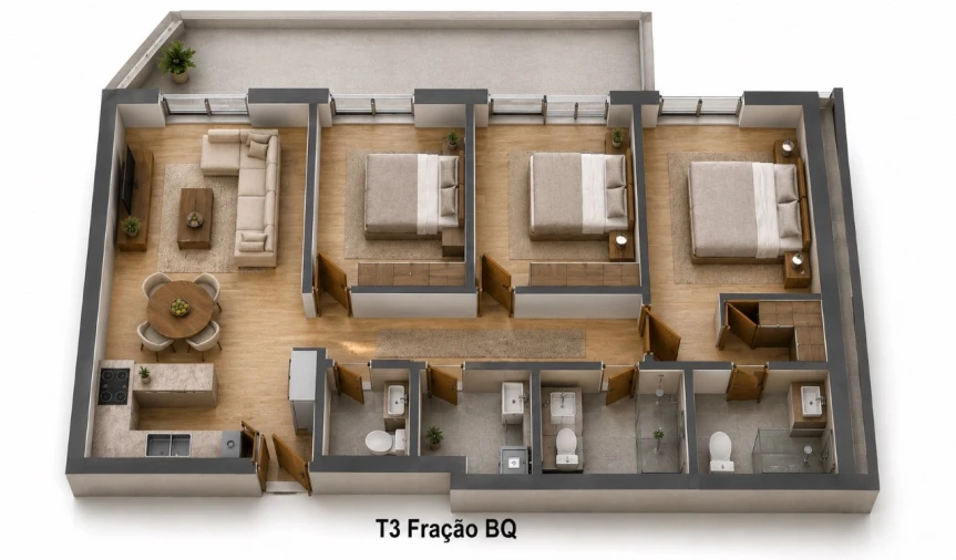 Apartamento T3 para Venda em Freamunde Planta 1