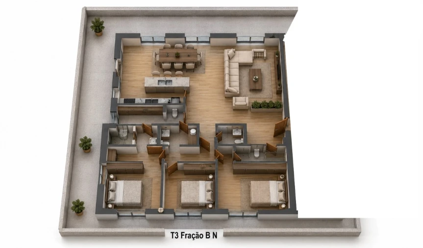 Apartamento T3 para Venda em Freamunde Planta 1