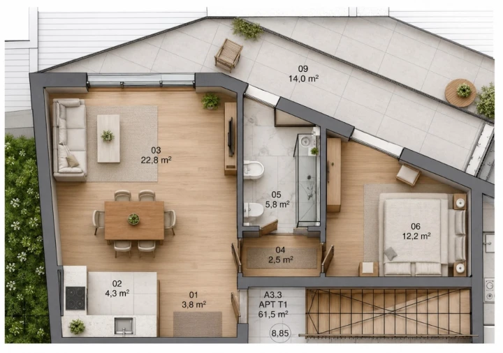 Apartamento T1 para Venda em Matosinhos e Leça da Palmeira Planta 1
