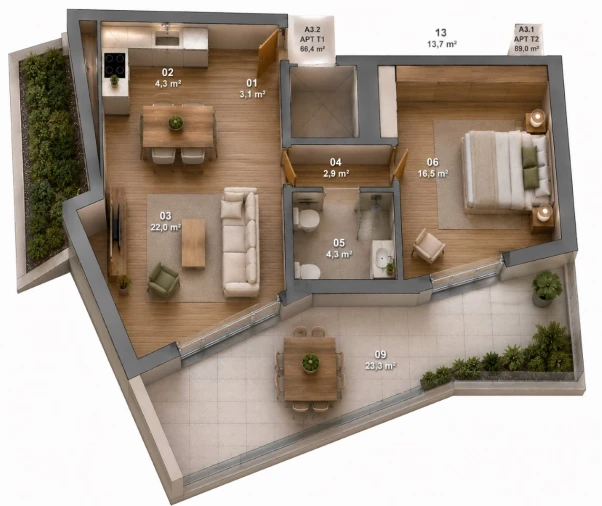 Apartamento T1 para Venda em Matosinhos e Leça da Palmeira Planta 1