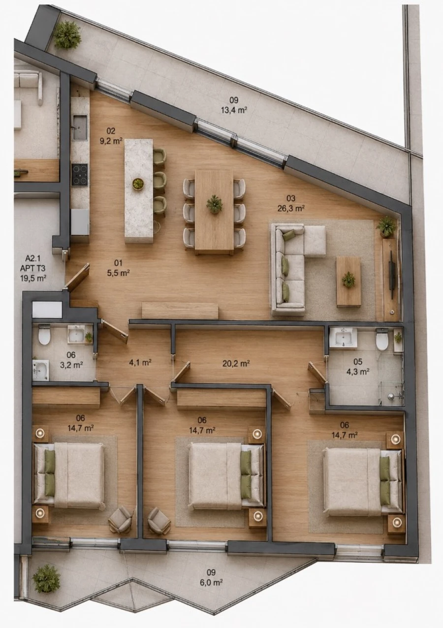 Apartamento T3 para Venda em Matosinhos e Leça da Palmeira Planta 1