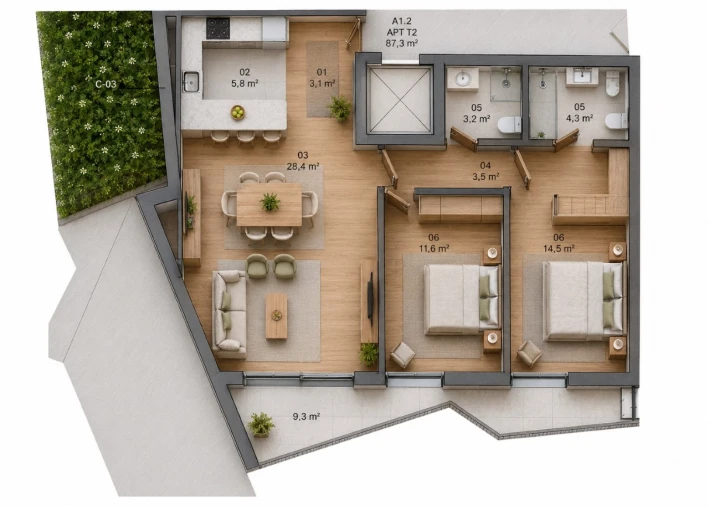Apartamento T2 para Venda em Matosinhos e Leça da Palmeira Planta 1