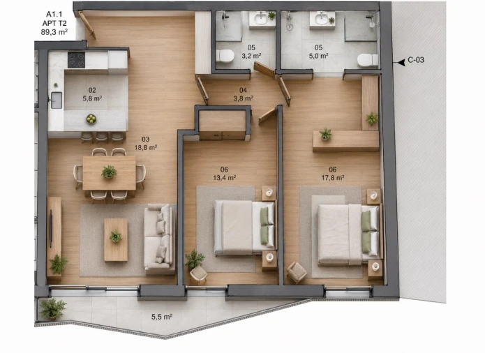Apartamento T2 para Venda em Matosinhos e Leça da Palmeira Planta 1