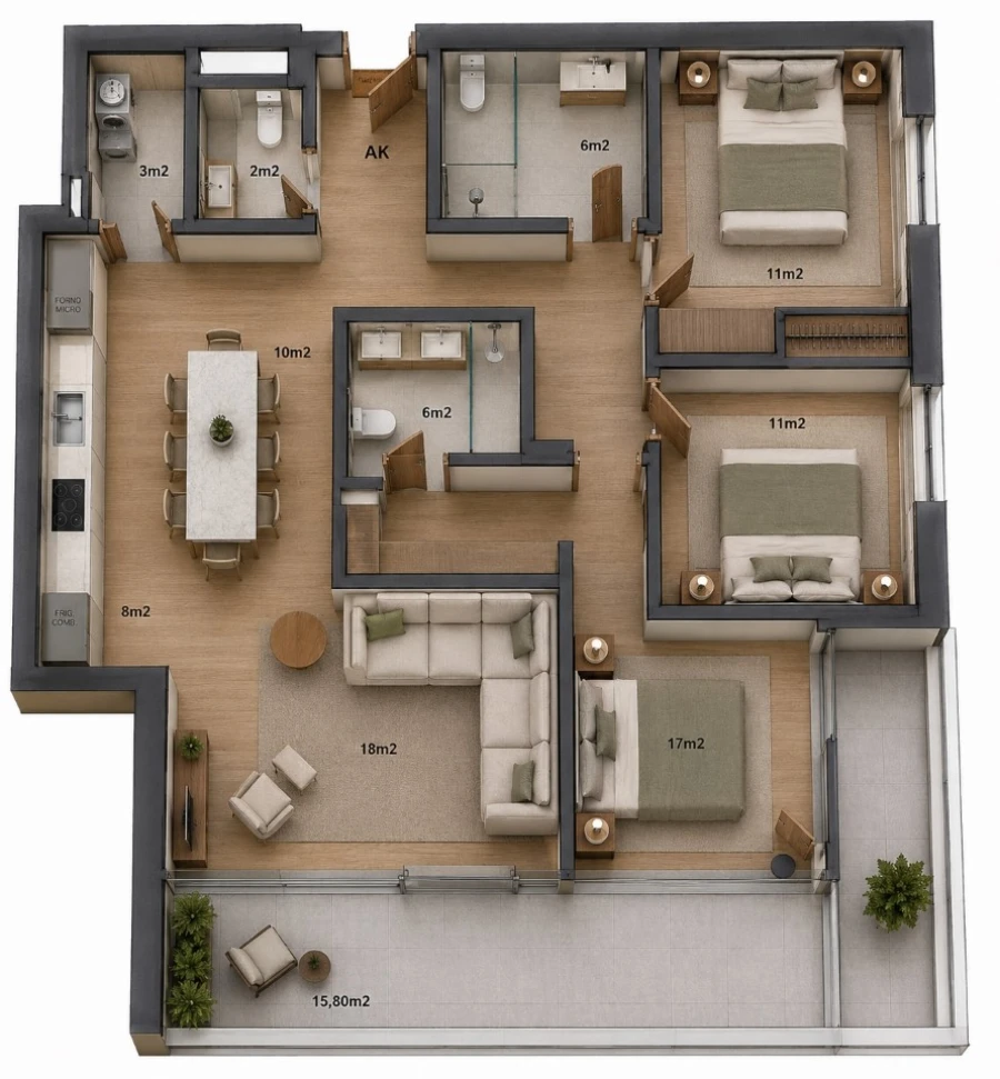 Apartamento T3 para Venda em Matosinhos e Leça da Palmeira Planta 1