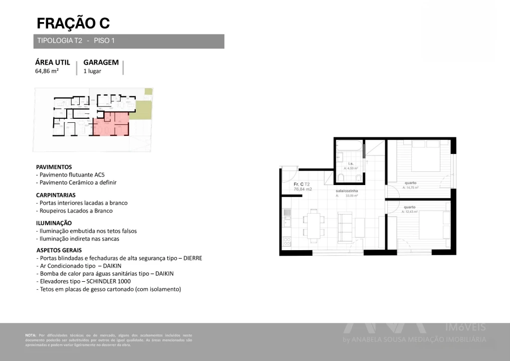 Apartamento T2 para Venda em Viseu Planta 2