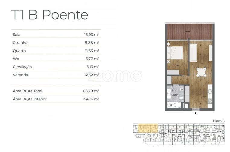 Apartamento T1 para Venda em Santa Marinha e São Pedro da Afurada Planta 1