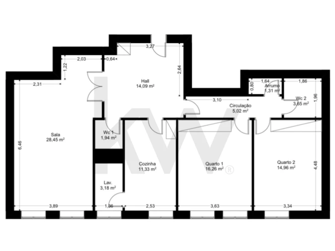 Apartamento T2 para Arrendamento em Lordelo do Ouro e Massarelos Planta 1