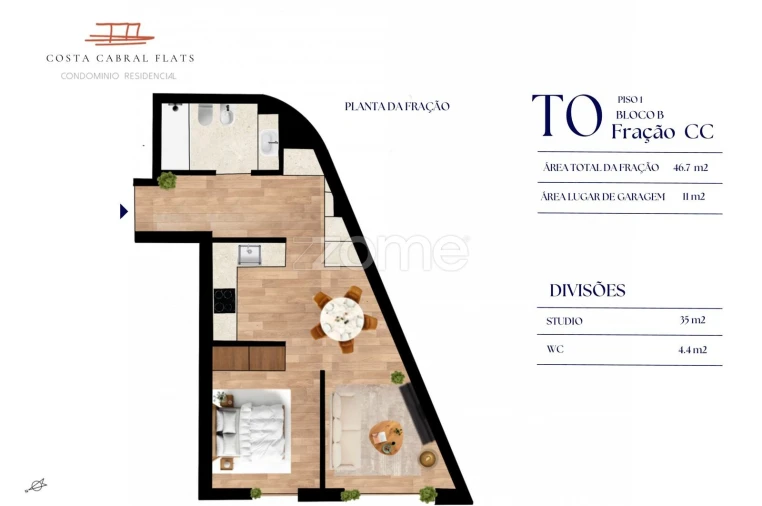 Apartamento T1 para Venda em Paranhos Planta 1
