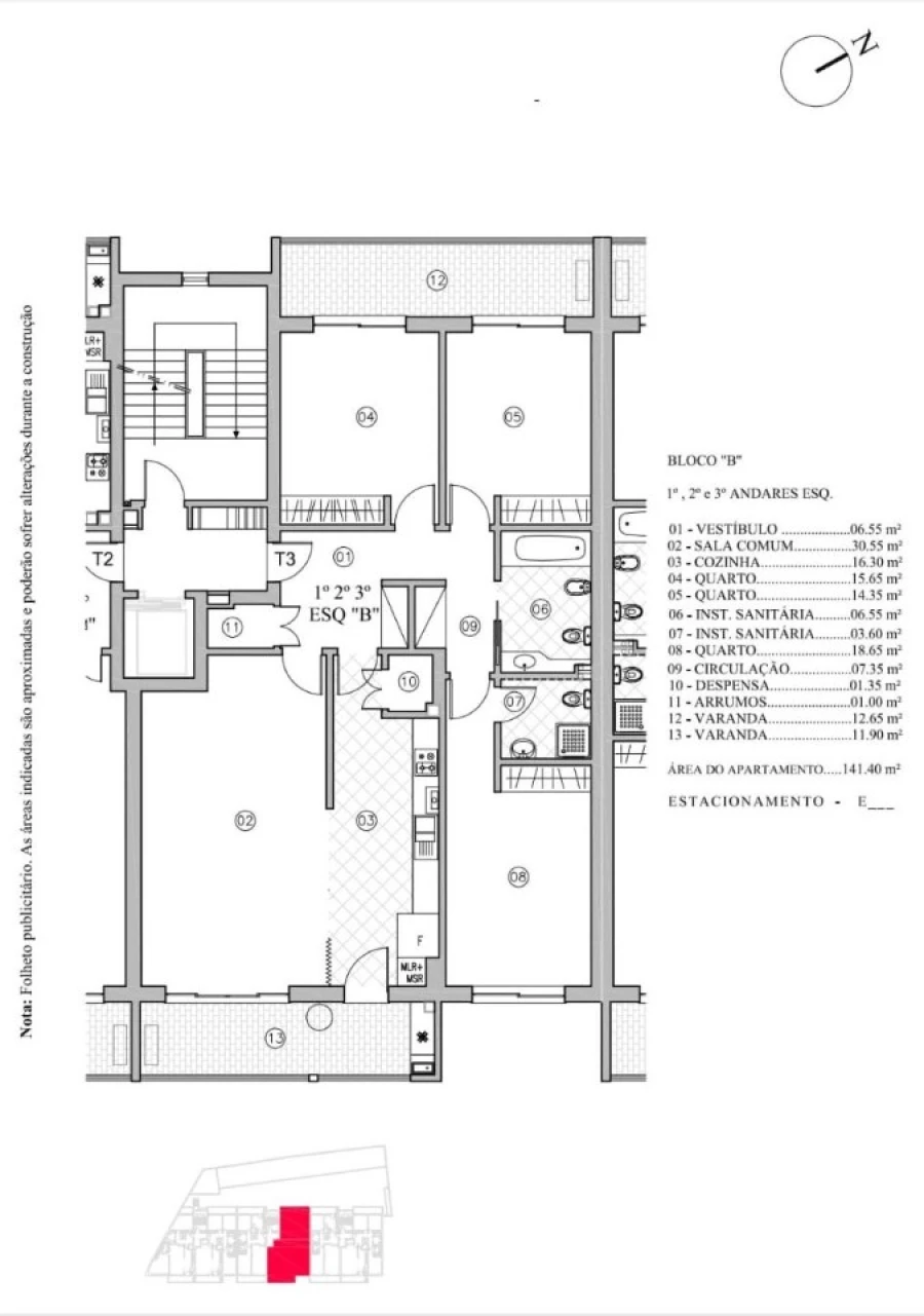 Apartamento T3 para Venda em Loule (São Clemente) Planta 1