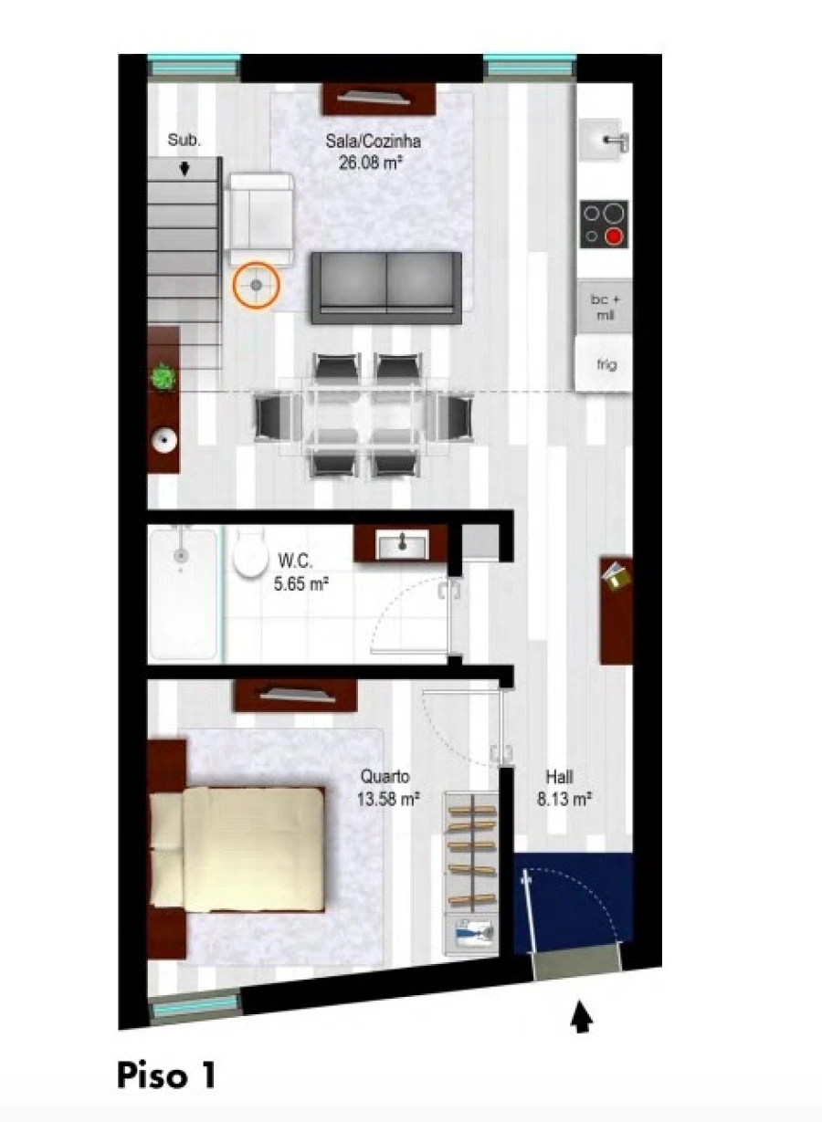 Apartamento T2 para Venda em Glória e Vera Cruz Planta 1