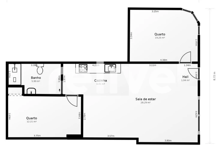 Apartamento T2 para Venda em Santa Maria, São Pedro e Matacães Planta 1
