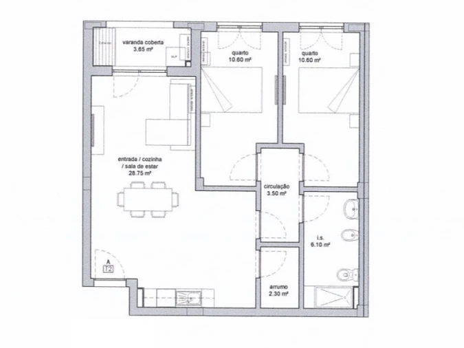 Apartamento T2 para Venda em Aradas Planta 1