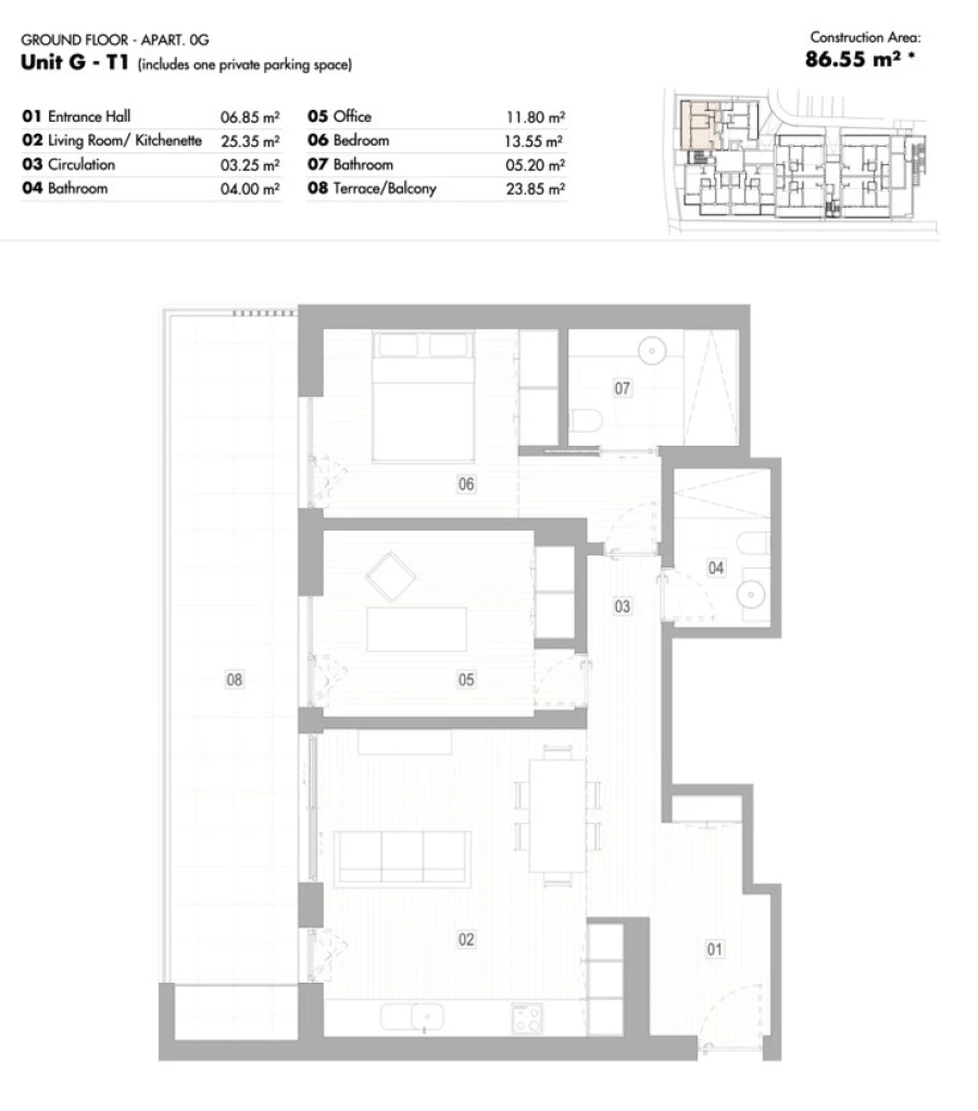Apartamento T1 para Venda em Lagos (São Sebastião e Santa Maria) Planta 1