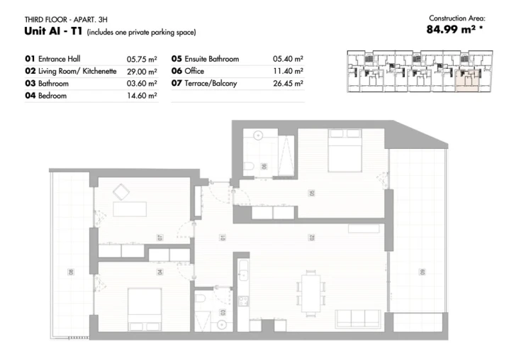 Apartamento T1 para Venda em Lagos (São Sebastião e Santa Maria) Planta 1