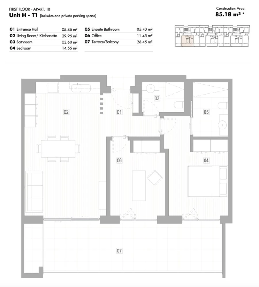 Apartamento T1 para Venda em Lagos (São Sebastião e Santa Maria) Planta 1