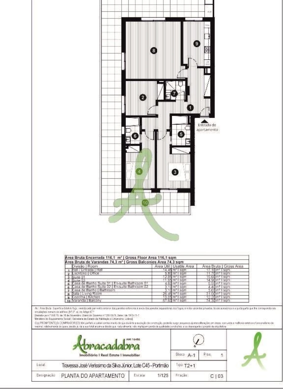 Apartamento T3 para Venda em Portimão Planta 1