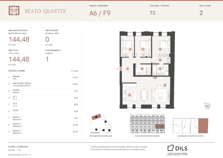 Apartamento T3 para Venda em Beato Planta 1