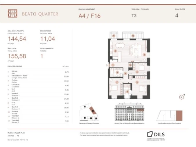 Apartamento T3 para Venda em Beato Planta 1