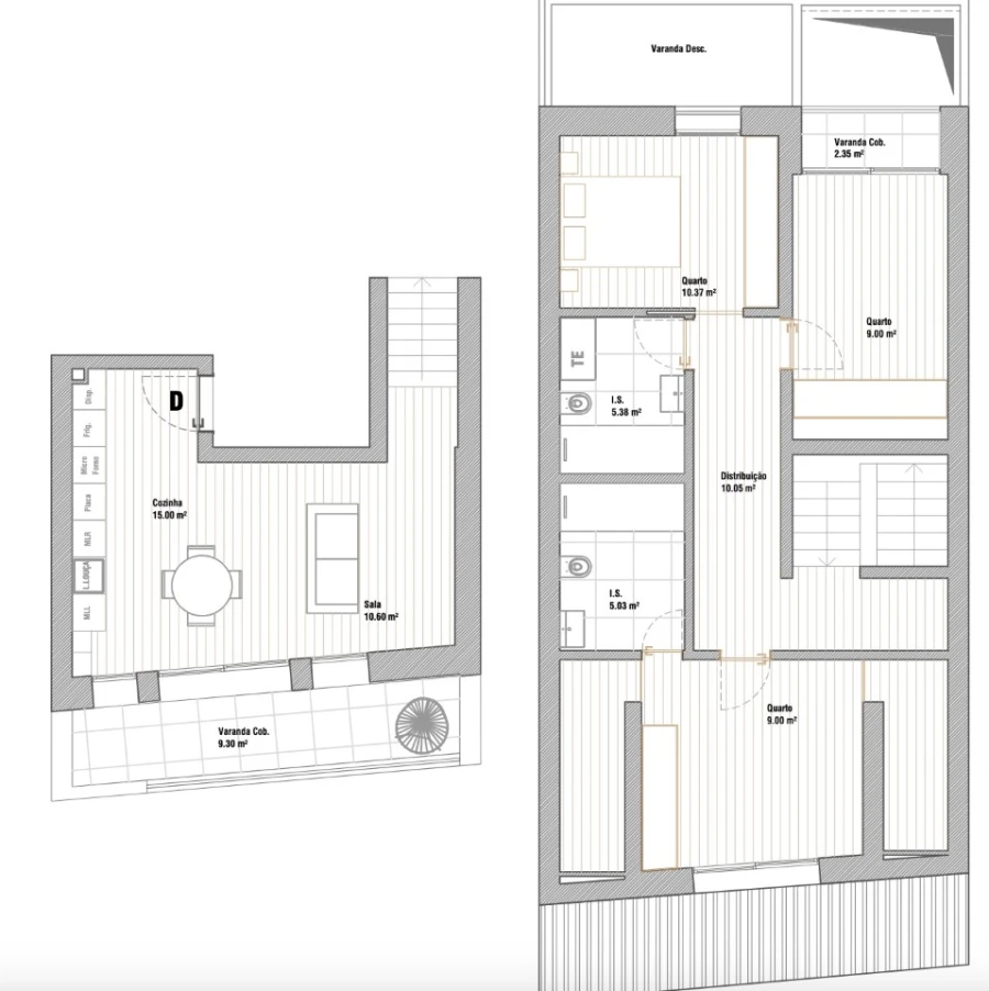 Apartamento T3 para Venda em Glória e Vera Cruz Planta 1