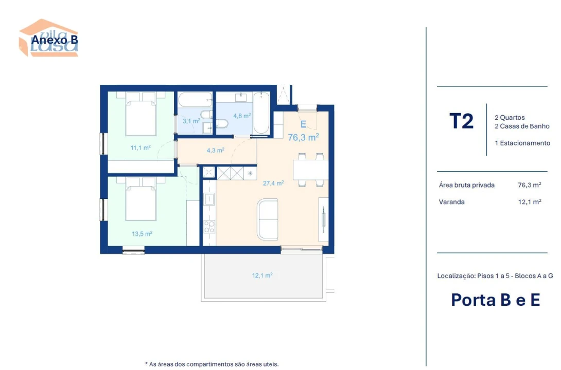 Apartamento T2 para Venda em Mafamude e Vilar do Paraíso Foto 23
