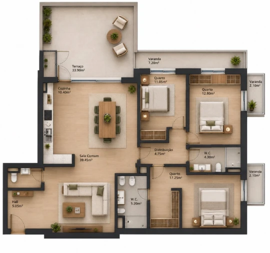Apartamento T3 para Venda em Baltar Planta 1