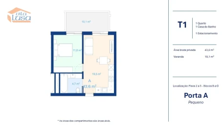 Apartamento T1 para Venda em Mafamude e Vilar do Paraíso