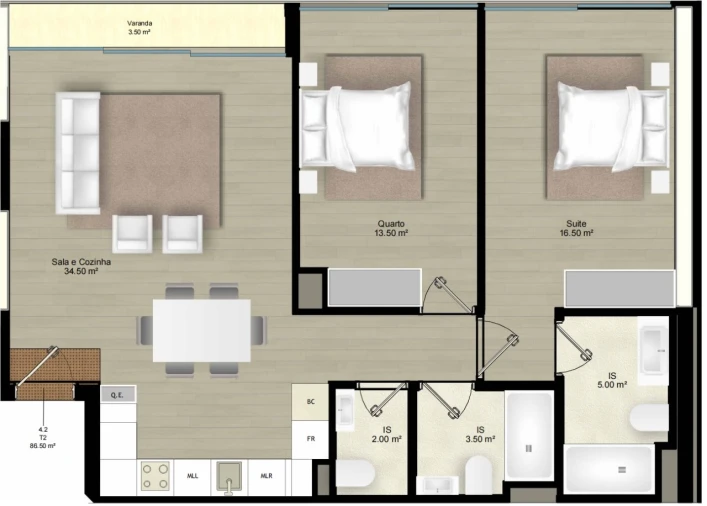 Apartamento T2 para Venda em Campolide Planta 1