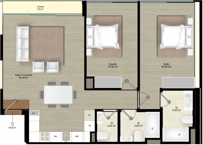 Apartamento T2 para Venda em Campolide Planta 1