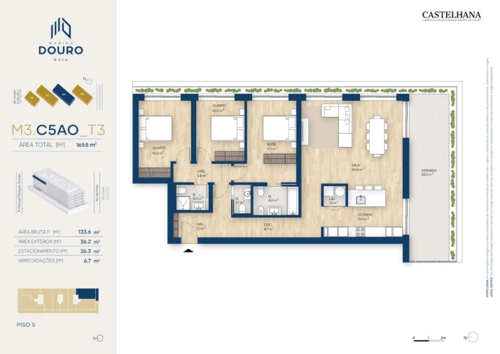 Apartamento T3 para Venda em Canidelo Planta 1