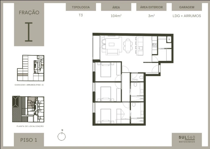 Apartamento T3 para Venda em Matosinhos e Leça da Palmeira Planta 1