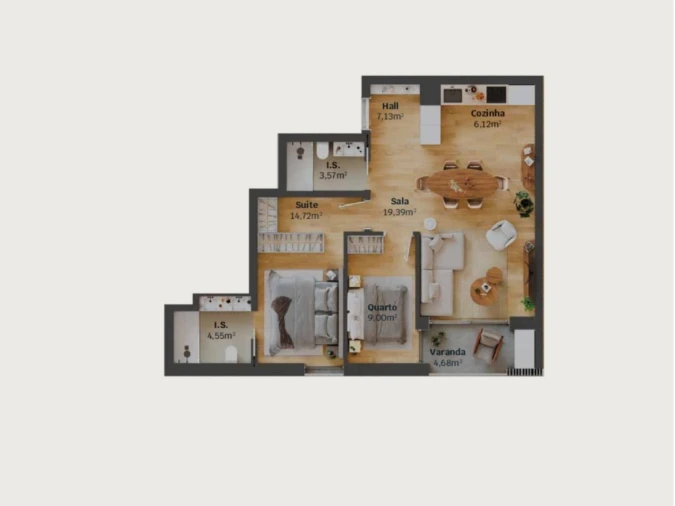 Apartamento T2 para Venda em Glória e Vera Cruz Planta 1