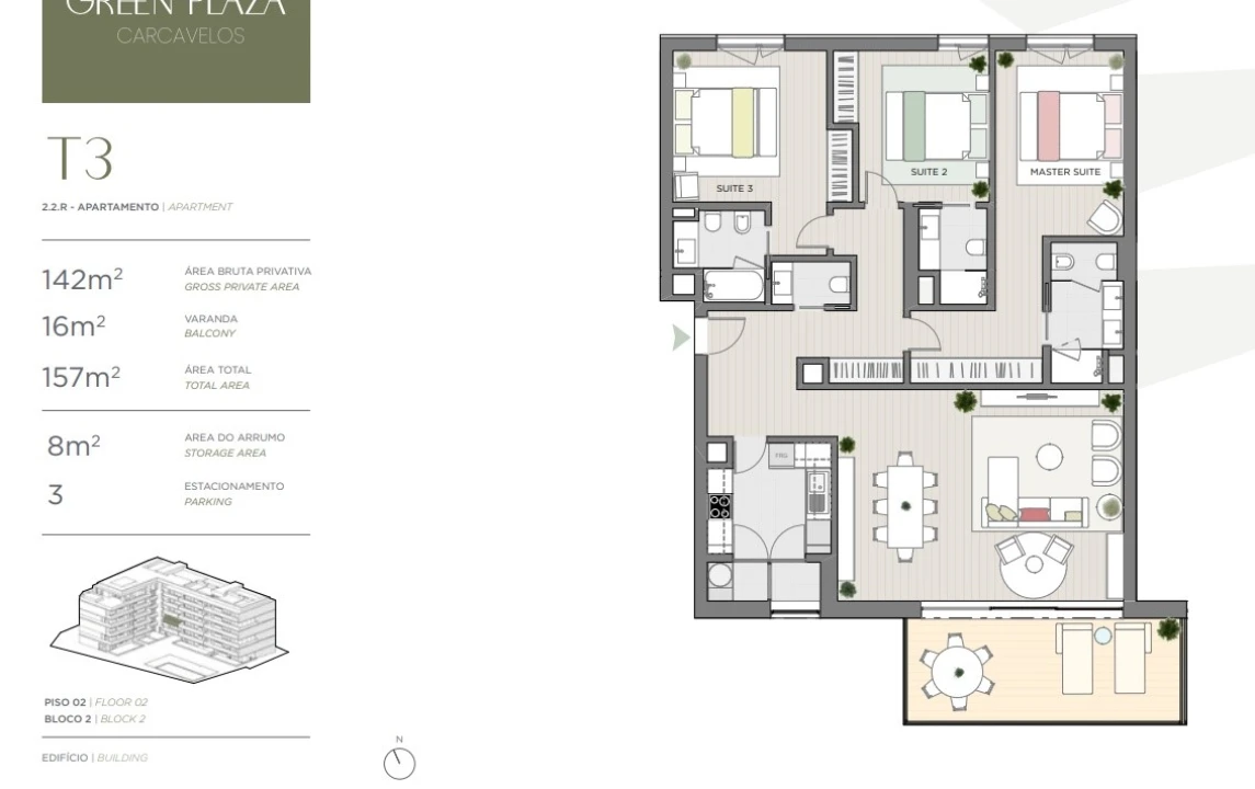 Apartamento T3 para Venda em Carcavelos e Parede Planta 2