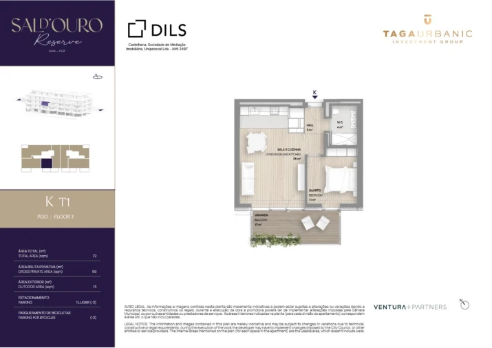 Apartamento T1 para Venda em Canidelo Planta 1