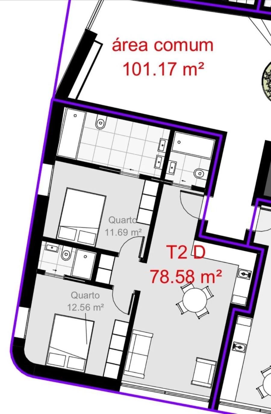 Apartamento T2 para Venda em Glória e Vera Cruz Planta 1