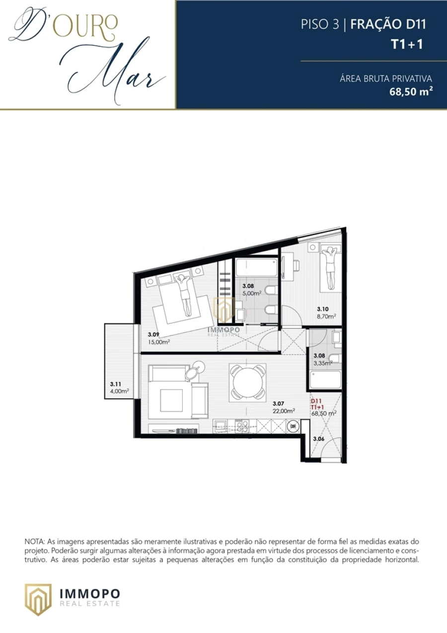 Apartamento T2 para Venda em Canidelo Planta 1
