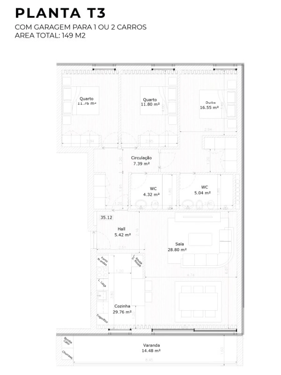 Apartamento T3 para Venda em São João Baptista Planta 1