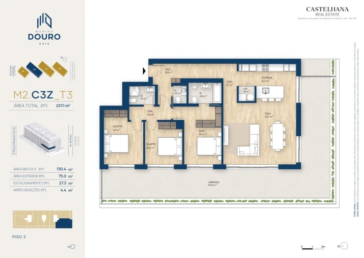 Apartamento T3 para Venda em Canidelo Planta 1