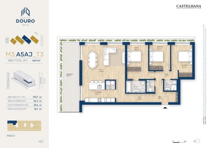 Apartamento T3 para Venda em Canidelo Planta 1